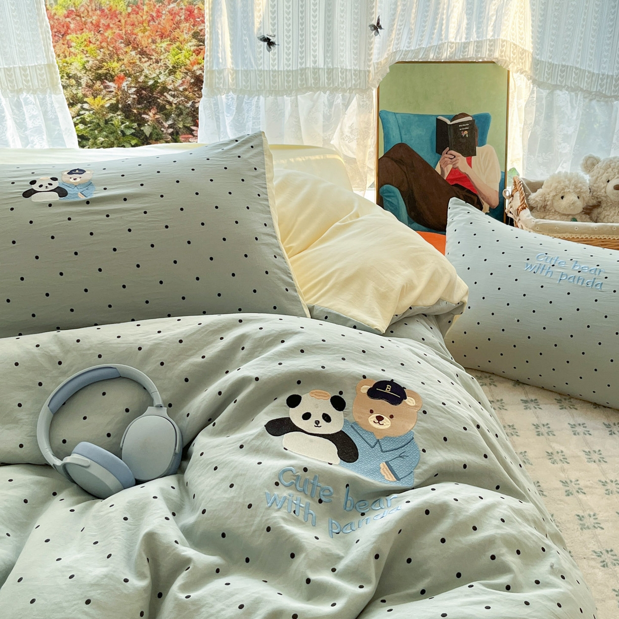 91家纺网 家纺一手货源 找家纺 优承佳生活馆 2026新款软糯云朵棉刺绣三件套四件套单被套小熊系列-系列二 熊猫与熊