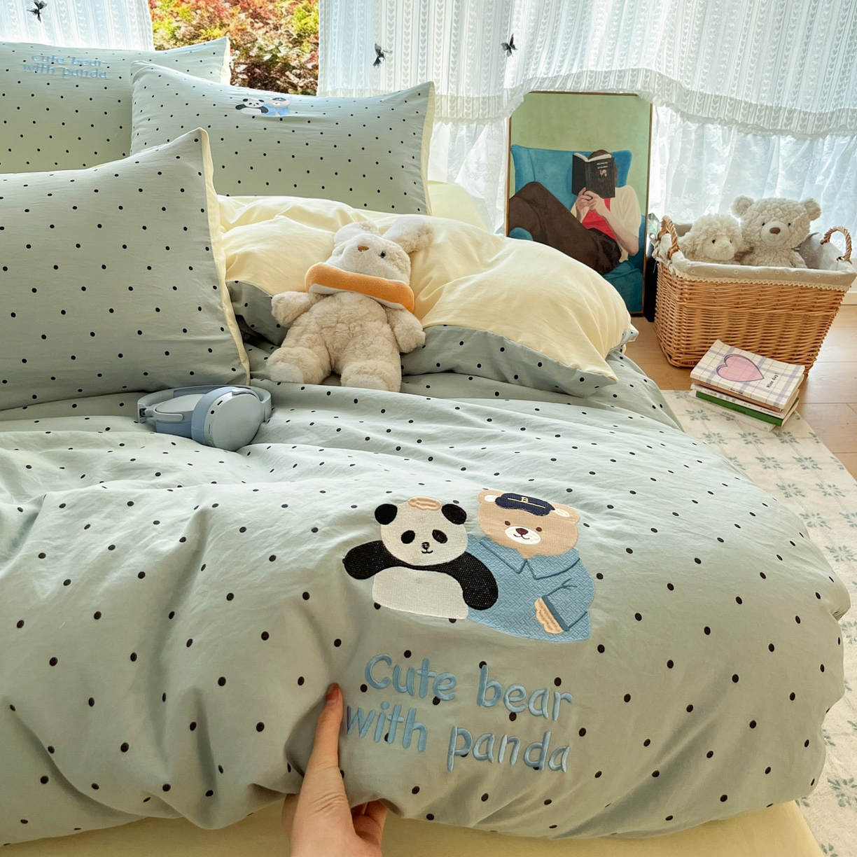 91家纺网 家纺一手货源 找家纺 优承佳生活馆 2026新款软糯云朵棉刺绣三件套四件套单被套小熊系列-系列二 熊猫与熊