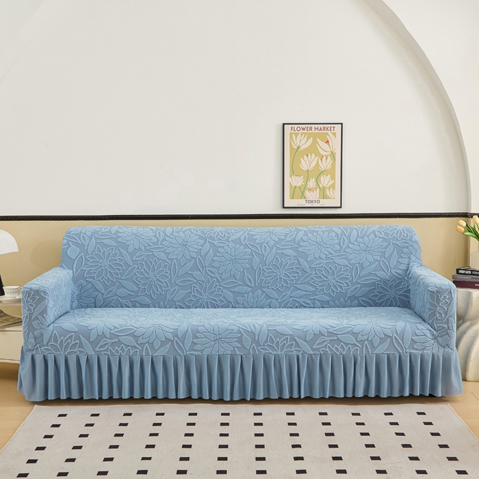 91家纺网 家纺一手货源 找家纺 （总）兴俪韵家纺 2025新款裙边款太阳花双扶手提花绒沙发套