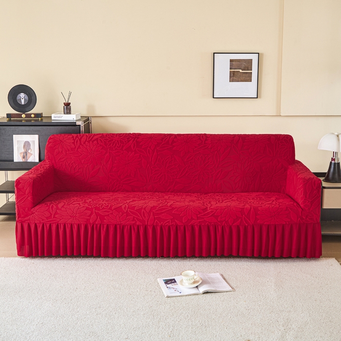 91家纺网 家纺一手货源 找家纺 （总）兴俪韵家纺 2025新款裙边款太阳花双扶手提花绒沙发套