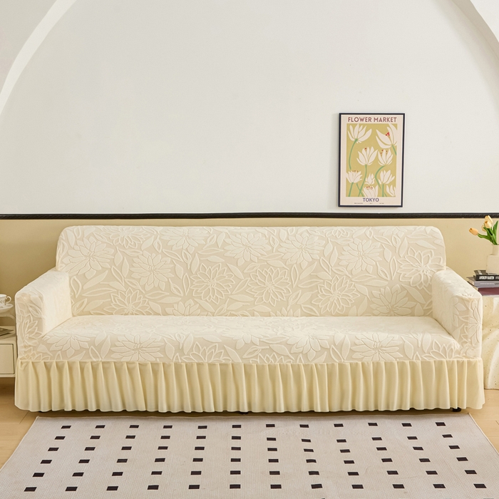 91家纺网 家纺一手货源 找家纺 （总）兴俪韵家纺 2025新款裙边款太阳花双扶手提花绒沙发套