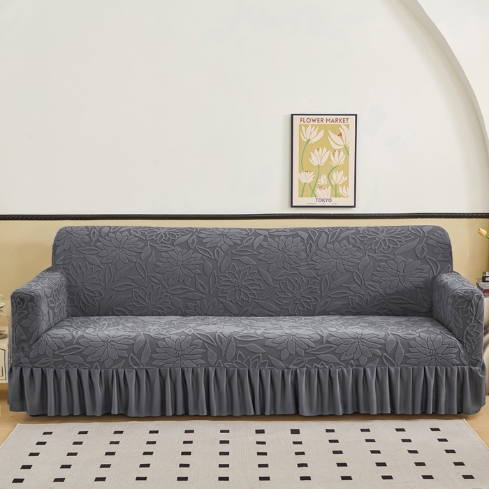 91家纺网 家纺一手货源 找家纺 （总）兴俪韵家纺 2025新款裙边款太阳花双扶手提花绒沙发套