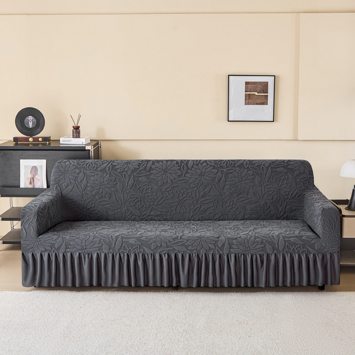 91家纺网 家纺一手货源 找家纺 （总）兴俪韵家纺 2025新款裙边款太阳花双扶手提花绒沙发套