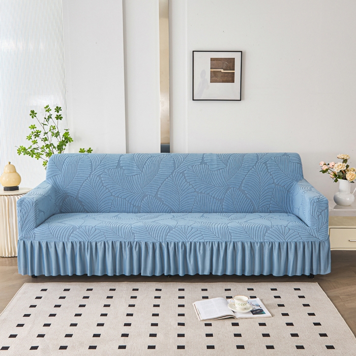 （总）兴俪韵家纺 2025新款裙边款大枫叶双扶手提花绒沙发套