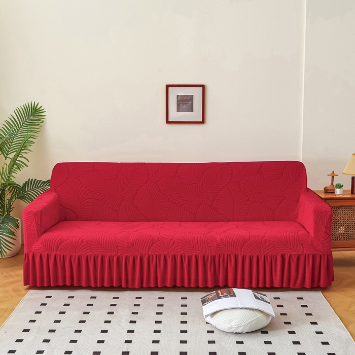 91家纺网 家纺一手货源 找家纺 （总）兴俪韵家纺 2025新款裙边款大枫叶双扶手提花绒沙发套