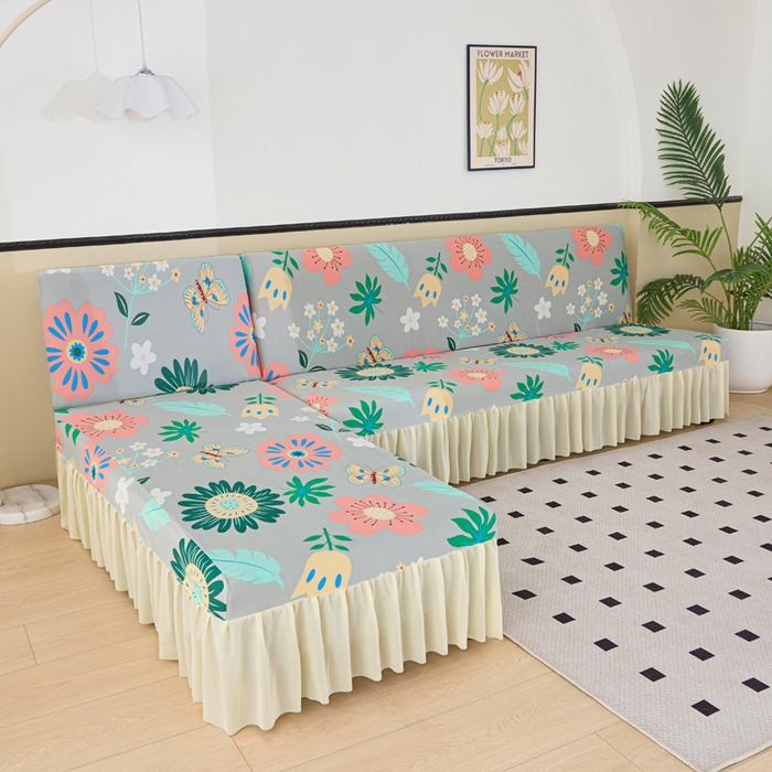 兴俪韵家纺 2025新款裙边图案沙发床套-贵妃 植物花卉