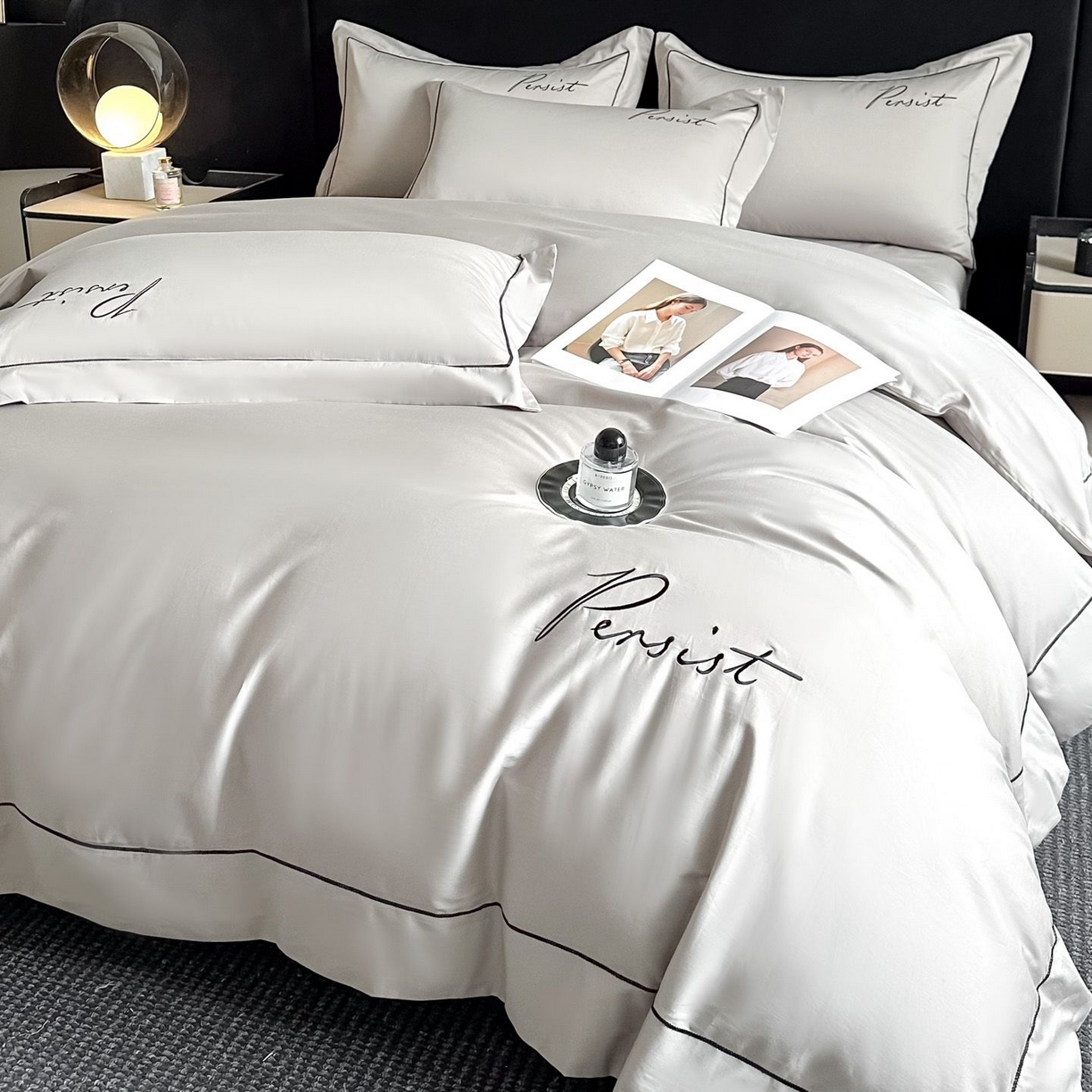 91家纺网 家纺一手货源 找家纺 新方向 2026新款刺绣全棉100s贡缎长绒棉四件套-哈德森 哈德森-爵士灰