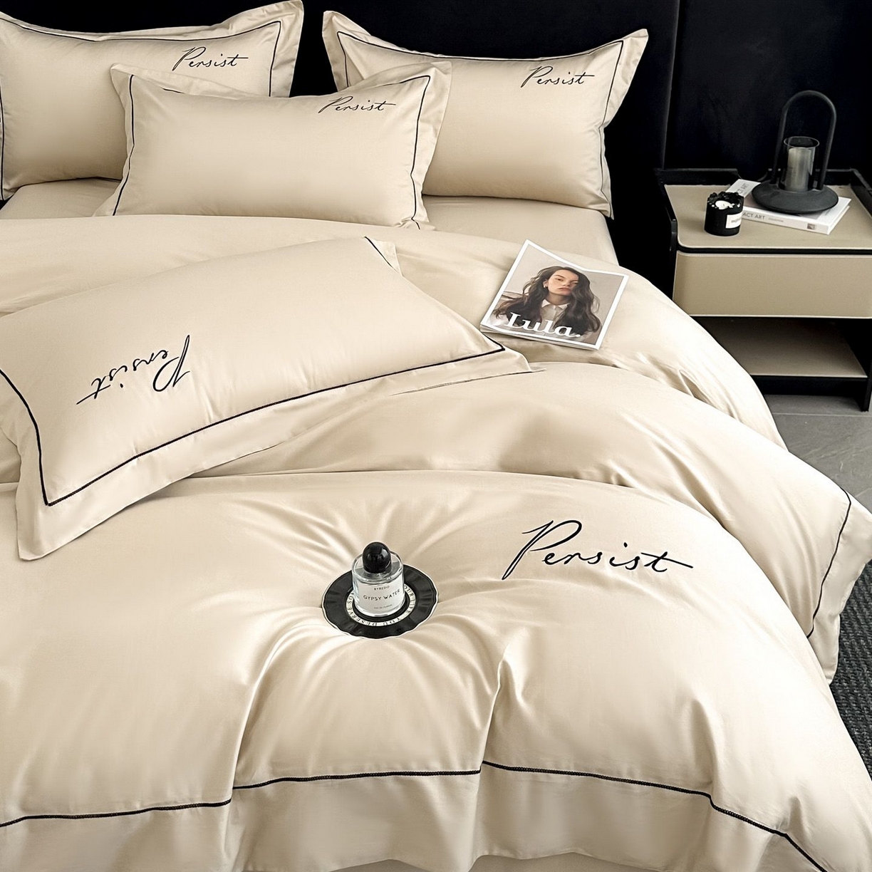 91家纺网 家纺一手货源 找家纺 新方向 2026新款刺绣全棉100s贡缎长绒棉四件套-持之以恒（严格控价.低于卖价.不给供货. 标准348元 加大368元） 持之以恒-香槟