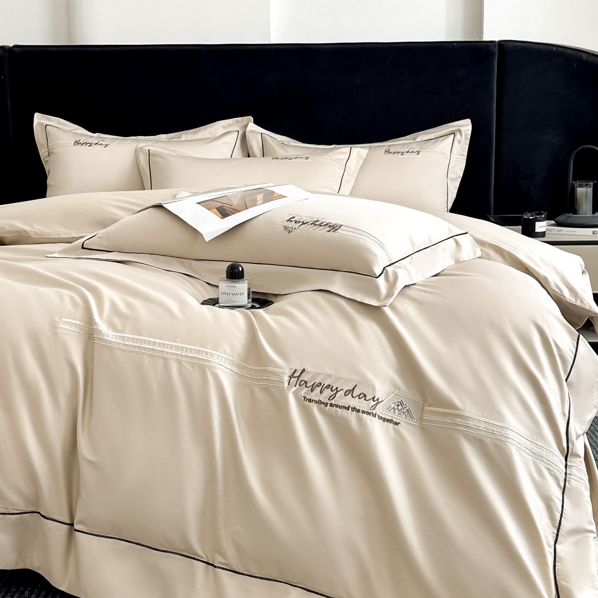 91家纺网 家纺一手货源 找家纺 新方向 2026新款刺绣全棉100s贡缎长绒棉四件套-亚瑟（严格控价.低于卖价.不给供货. 标准358元 加大378元） 亚瑟-香槟