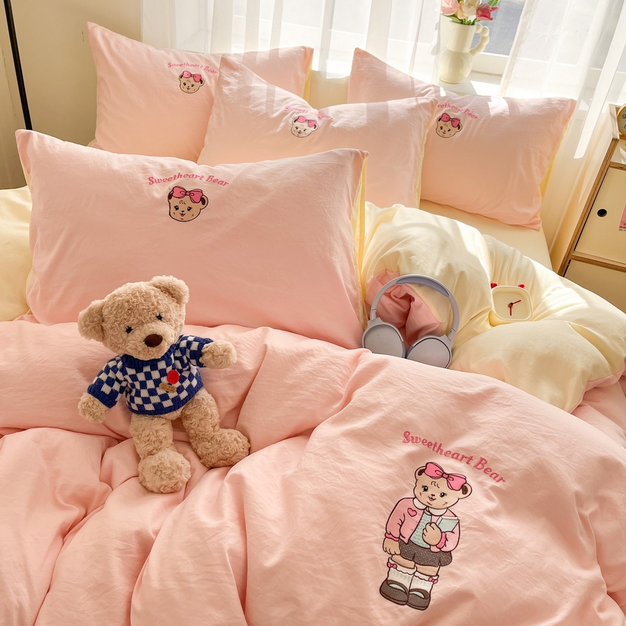 91家纺网 家纺一手货源 找家纺 （总）优承佳生活馆 2026新款软糯云朵棉刺绣三件套四件套单被套小熊系列-系列一