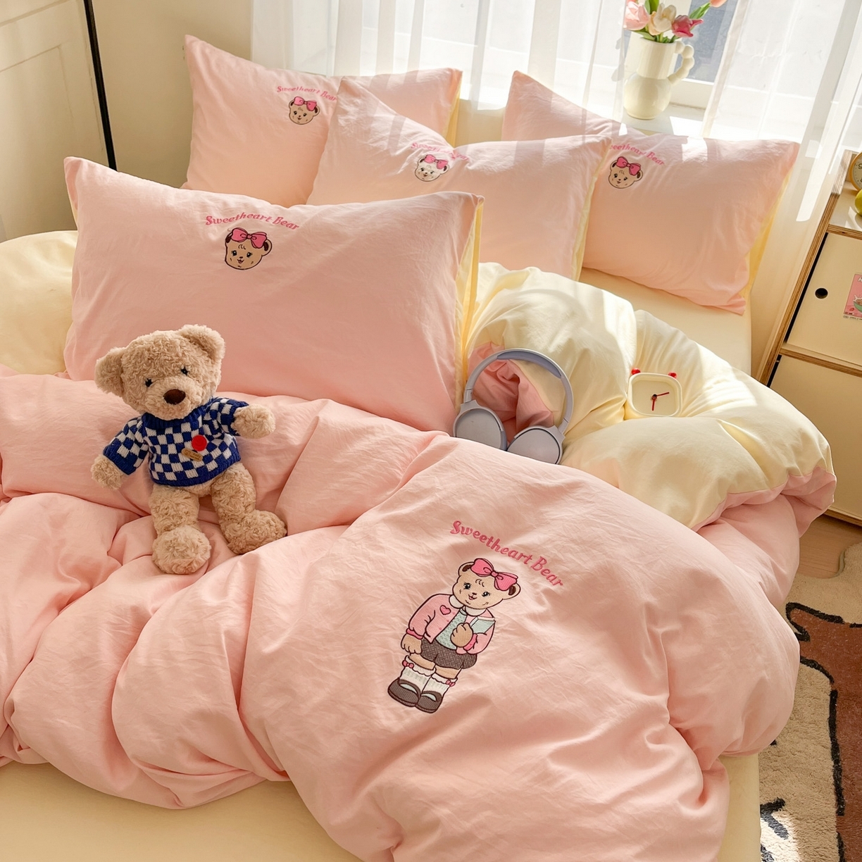 91家纺网 家纺一手货源 找家纺 （总）优承佳生活馆 2026新款软糯云朵棉刺绣三件套四件套单被套小熊系列-系列一