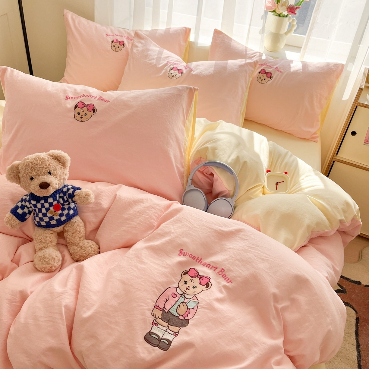 91家纺网 家纺一手货源 找家纺 （总）优承佳生活馆 2026新款软糯云朵棉刺绣三件套四件套单被套小熊系列-系列一