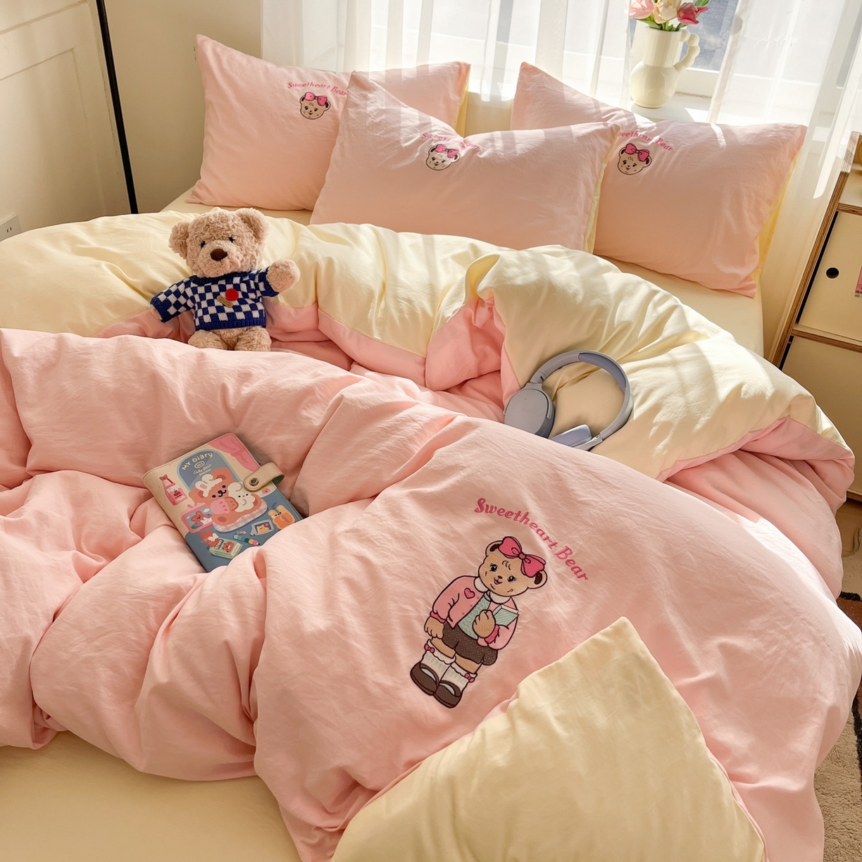 91家纺网 家纺一手货源 找家纺 （总）优承佳生活馆 2026新款软糯云朵棉刺绣三件套四件套单被套小熊系列-系列一