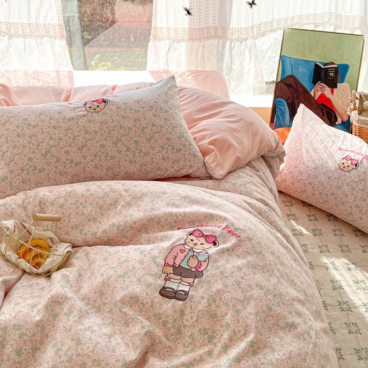 91家纺网 家纺一手货源 找家纺 （总）优承佳生活馆 2026新款软糯云朵棉刺绣三件套四件套单被套小熊系列-系列二