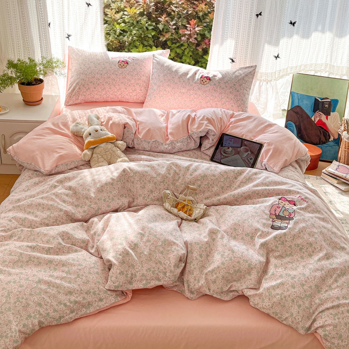 91家纺网 家纺一手货源 找家纺 （总）优承佳生活馆 2026新款软糯云朵棉刺绣三件套四件套单被套小熊系列-系列二