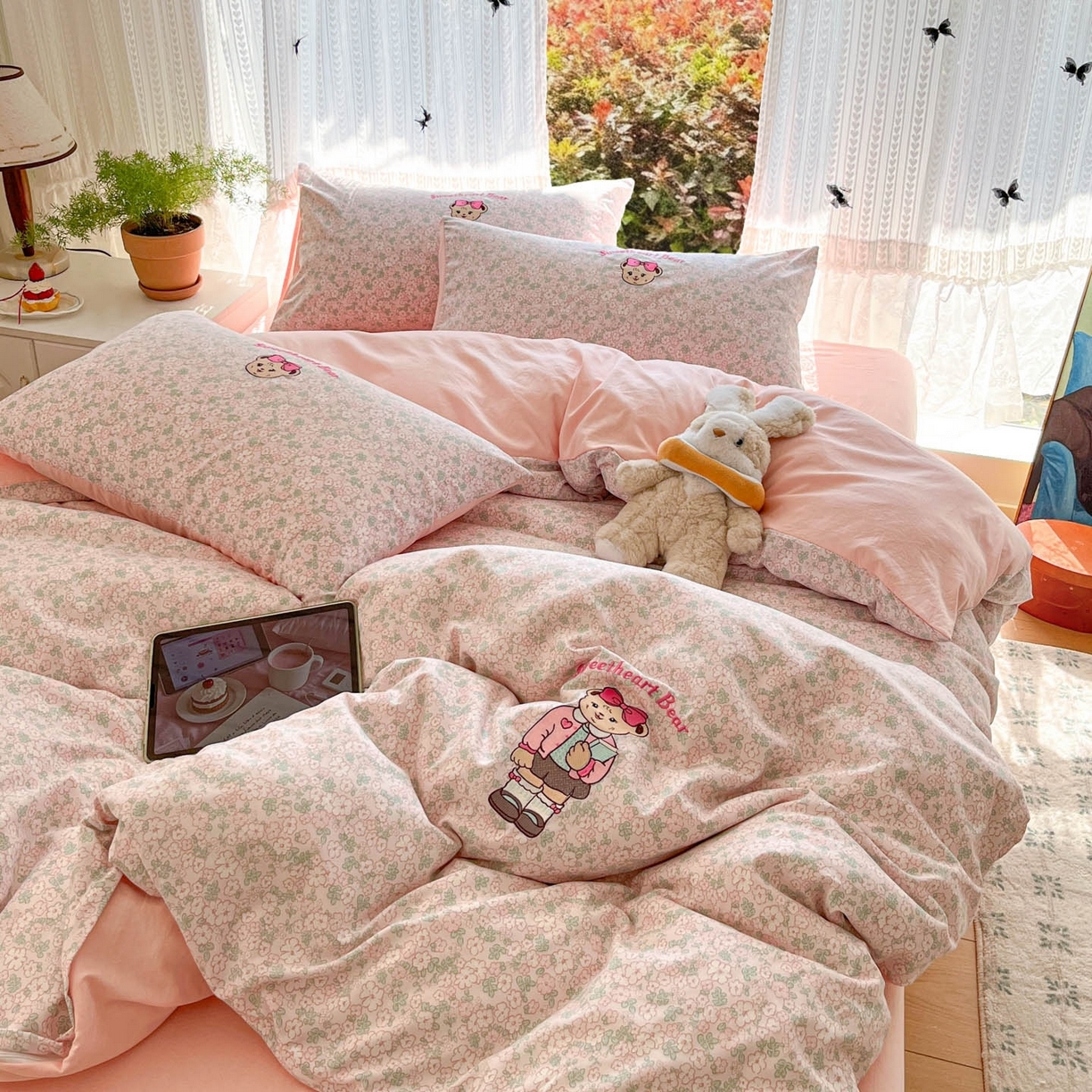 91家纺网 家纺一手货源 找家纺 （总）优承佳生活馆 2026新款软糯云朵棉刺绣三件套四件套单被套小熊系列-系列二