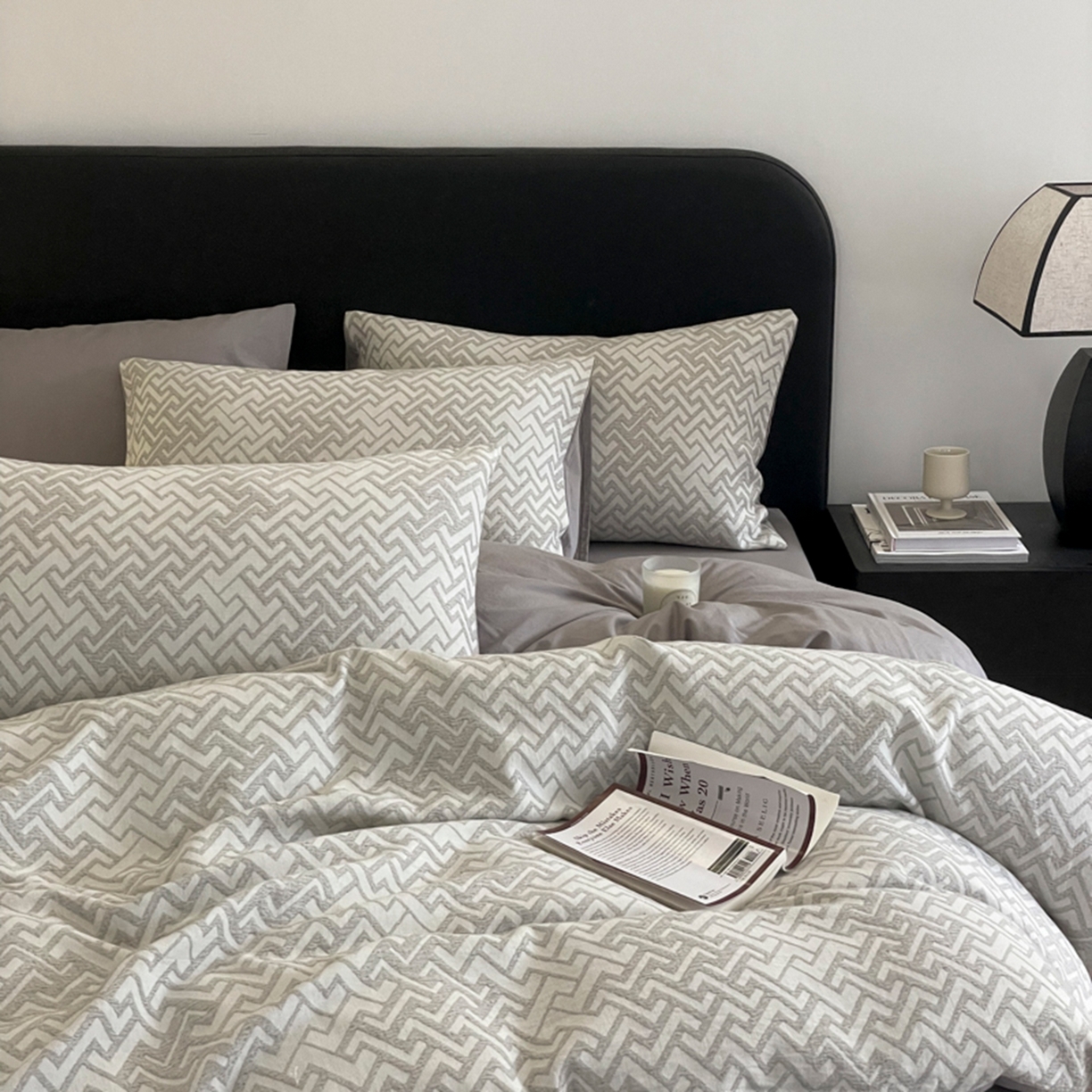 91家纺网 家纺一手货源 找家纺 ab家纺 2026新款全棉纯棉三层纱提花四件套 菱形格-灰