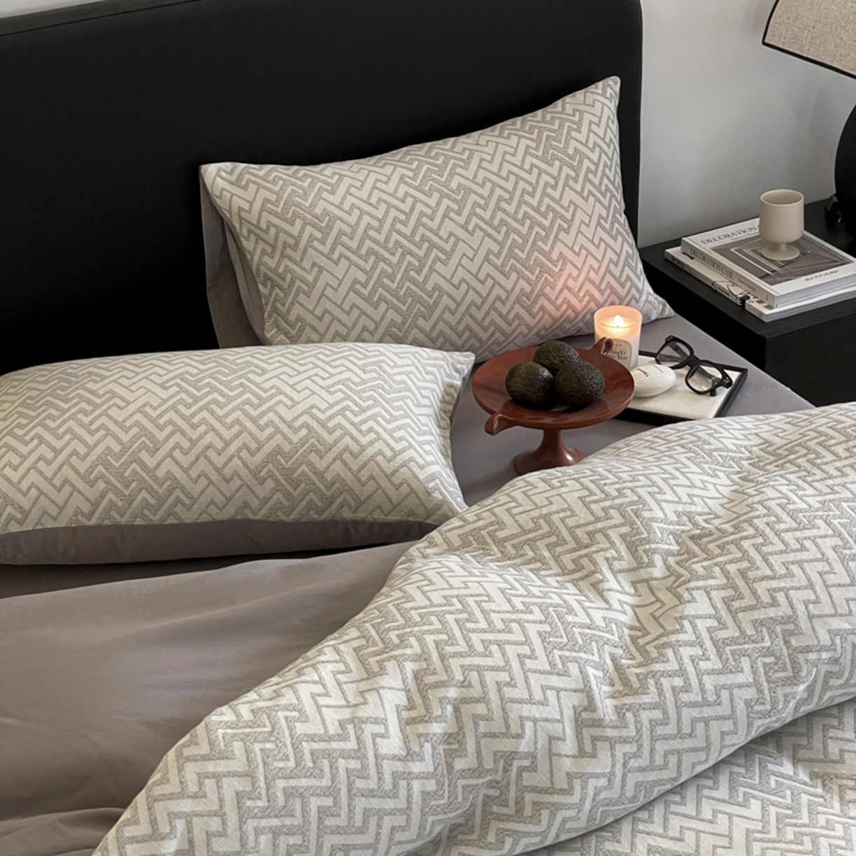 91家纺网 家纺一手货源 找家纺 ab家纺 2026新款全棉纯棉三层纱提花四件套 菱形格-灰