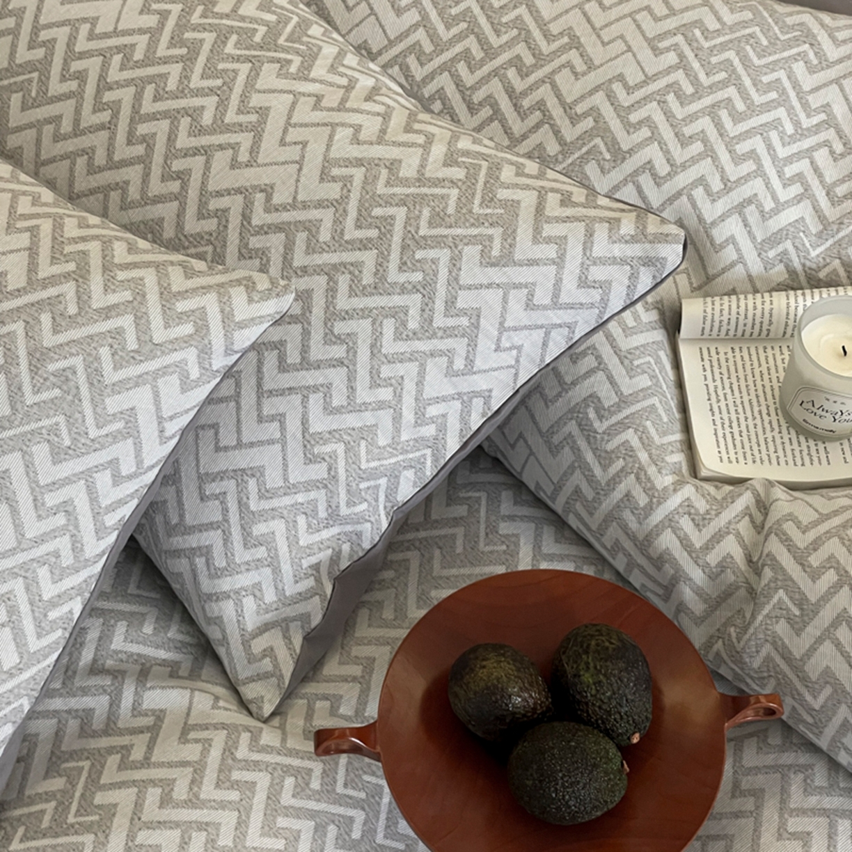 91家纺网 家纺一手货源 找家纺 ab家纺 2026新款全棉纯棉三层纱提花四件套 菱形格-灰