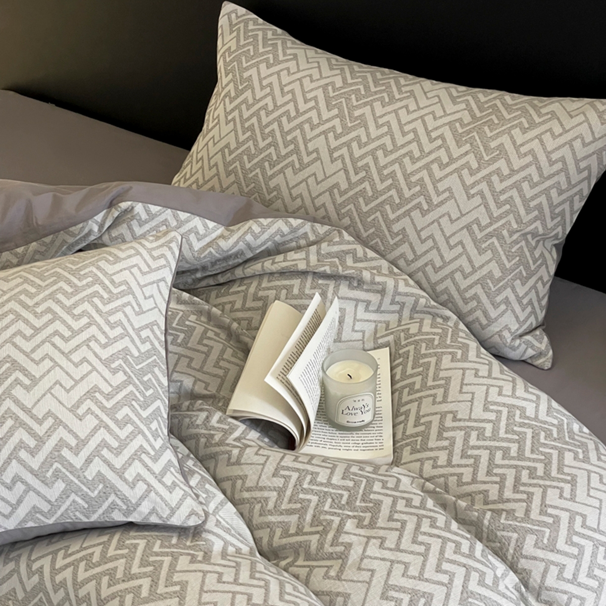 91家纺网 家纺一手货源 找家纺 ab家纺 2026新款全棉纯棉三层纱提花四件套 菱形格-灰