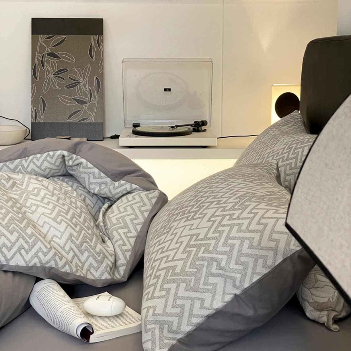 91家纺网 家纺一手货源 找家纺 ab家纺 2026新款全棉纯棉三层纱提花四件套 菱形格-灰