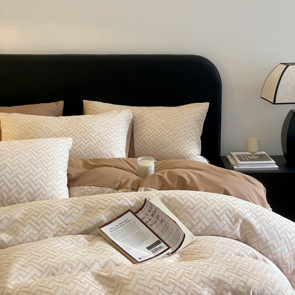 91家纺网 家纺一手货源 找家纺 ab家纺 2026新款全棉纯棉三层纱提花四件套 菱形格-米咖