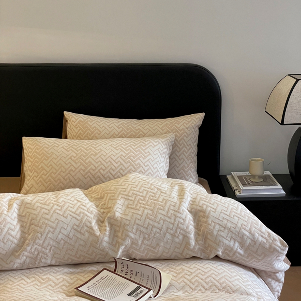 91家纺网 家纺一手货源 找家纺 ab家纺 2026新款全棉纯棉三层纱提花四件套 菱形格-米咖