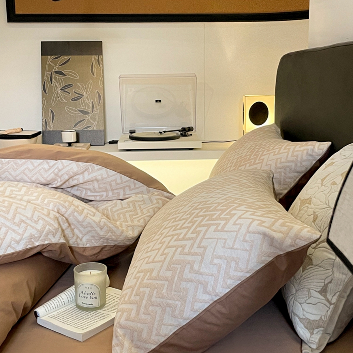 91家纺网 家纺一手货源 找家纺 ab家纺 2026新款全棉纯棉三层纱提花四件套 菱形格-米咖