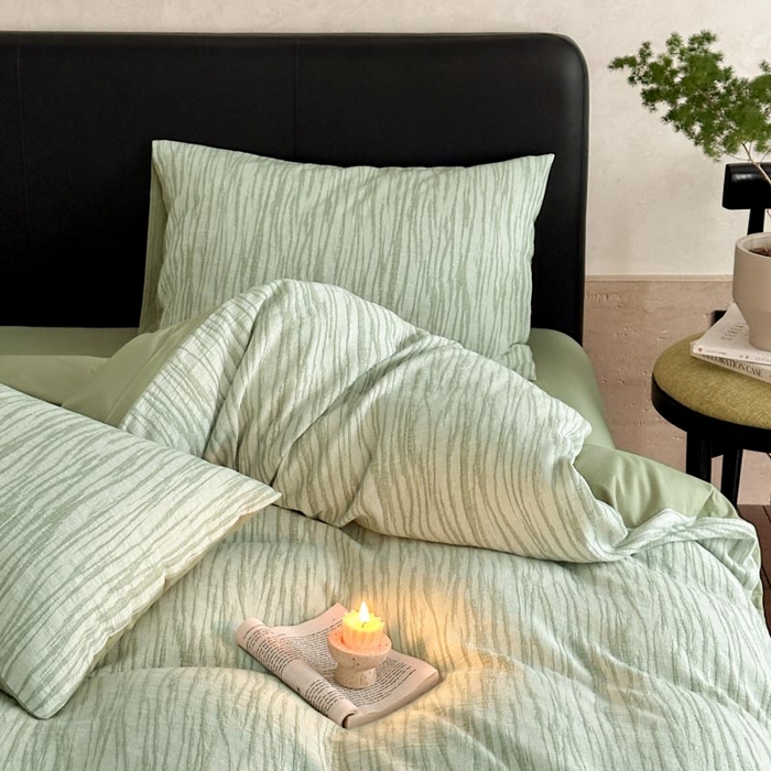 91家纺网 家纺一手货源 找家纺 ab家纺 2026新款全棉纯棉三层纱提花四件套 米亚-绿