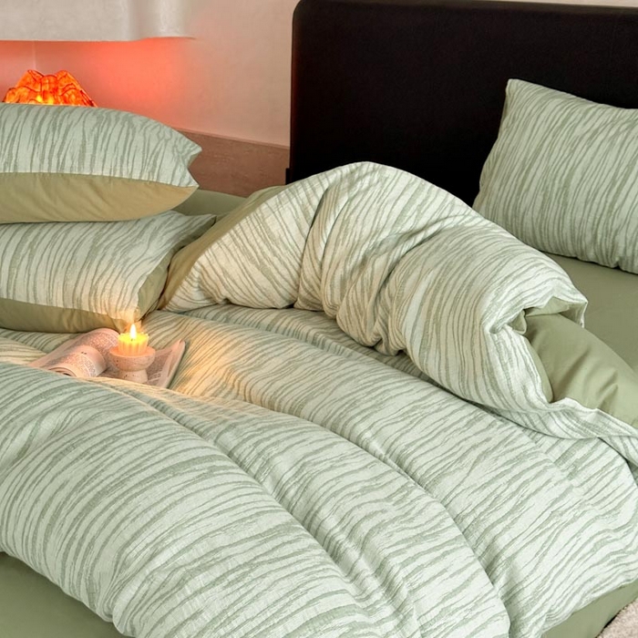 91家纺网 家纺一手货源 找家纺 ab家纺 2026新款全棉纯棉三层纱提花四件套 米亚-绿