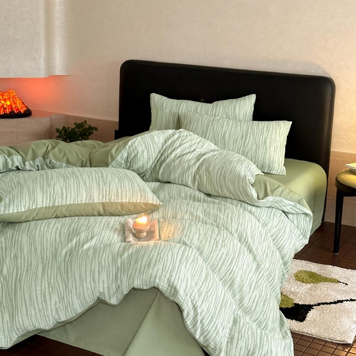 91家纺网 家纺一手货源 找家纺 ab家纺 2026新款全棉纯棉三层纱提花四件套 米亚-绿