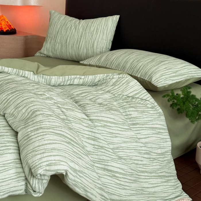 91家纺网 家纺一手货源 找家纺 ab家纺 2026新款全棉纯棉三层纱提花四件套 米亚-绿