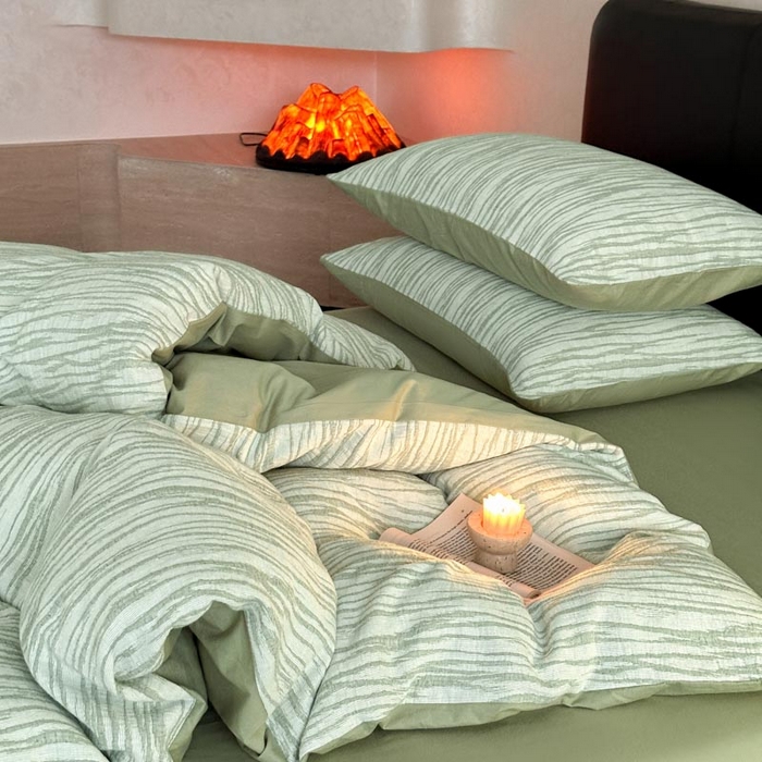 91家纺网 家纺一手货源 找家纺 ab家纺 2026新款全棉纯棉三层纱提花四件套 米亚-绿