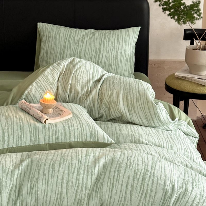 91家纺网 家纺一手货源 找家纺 ab家纺 2026新款全棉纯棉三层纱提花四件套 米亚-绿