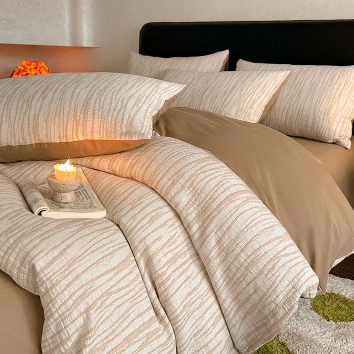 91家纺网 家纺一手货源 找家纺 ab家纺 2026新款全棉纯棉三层纱提花四件套 米亚-米咖