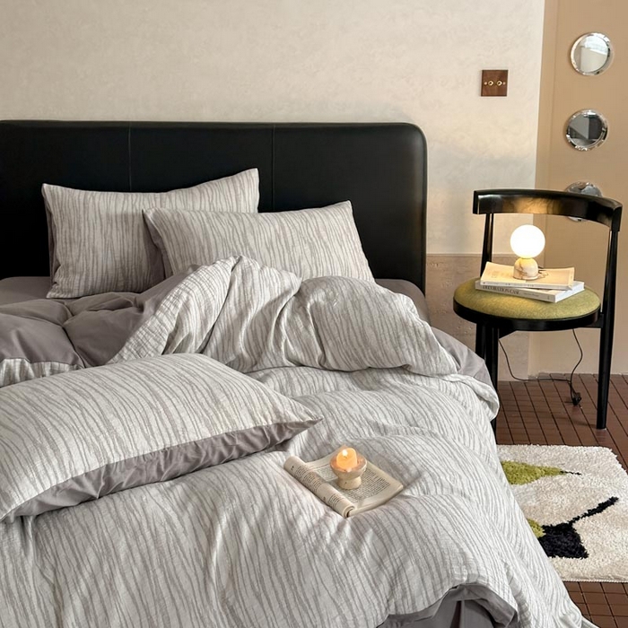 91家纺网 家纺一手货源 找家纺 ab家纺 2026新款全棉纯棉三层纱提花四件套 米亚-灰