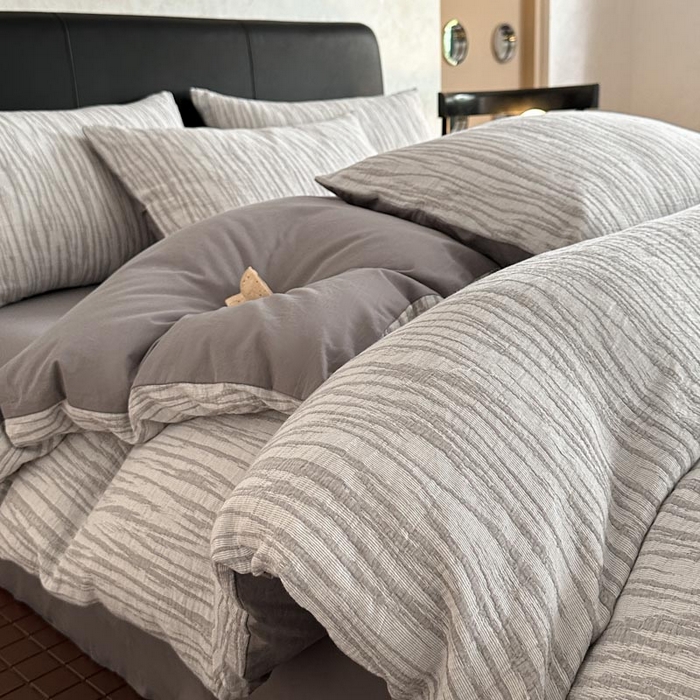 ab家纺 2026新款全棉纯棉三层纱提花四件套 米亚-灰