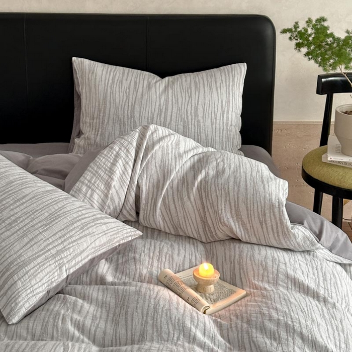 91家纺网 家纺一手货源 找家纺 ab家纺 2026新款全棉纯棉三层纱提花四件套 米亚-灰