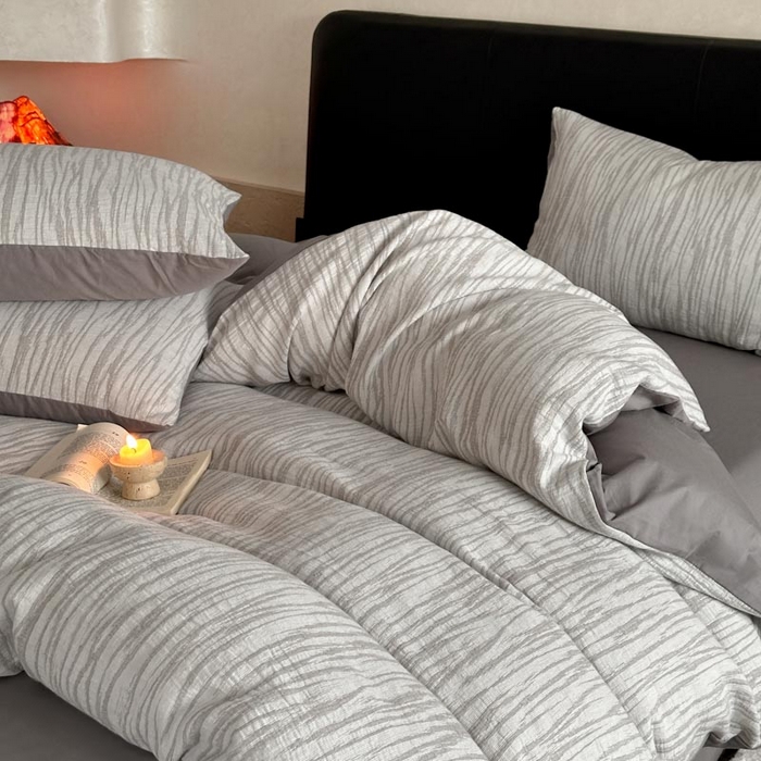 91家纺网 家纺一手货源 找家纺 ab家纺 2026新款全棉纯棉三层纱提花四件套 米亚-灰