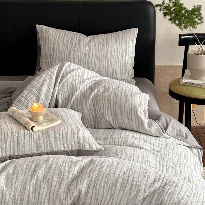 91家纺网 家纺一手货源 找家纺 ab家纺 2026新款全棉纯棉三层纱提花四件套 米亚-灰