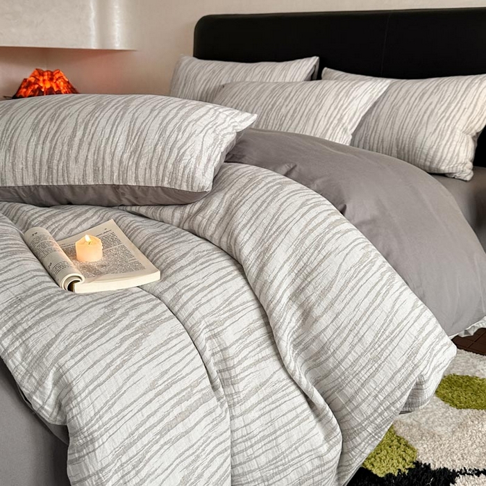 91家纺网 家纺一手货源 找家纺 ab家纺 2026新款全棉纯棉三层纱提花四件套 米亚-灰