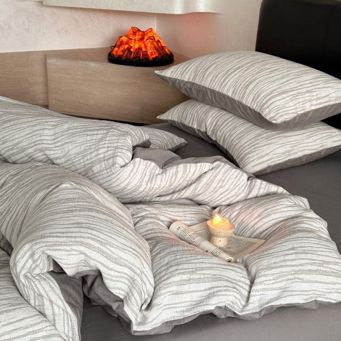 91家纺网 家纺一手货源 找家纺 ab家纺 2026新款全棉纯棉三层纱提花四件套 米亚-灰