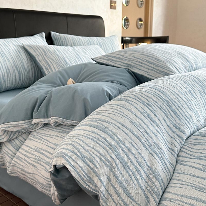 ab家纺 2026新款全棉纯棉三层纱提花四件套 米亚-浅蓝