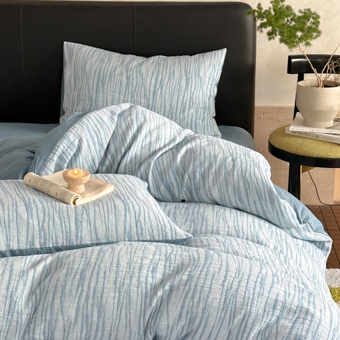 91家纺网 家纺一手货源 找家纺 ab家纺 2026新款全棉纯棉三层纱提花四件套 米亚-浅蓝