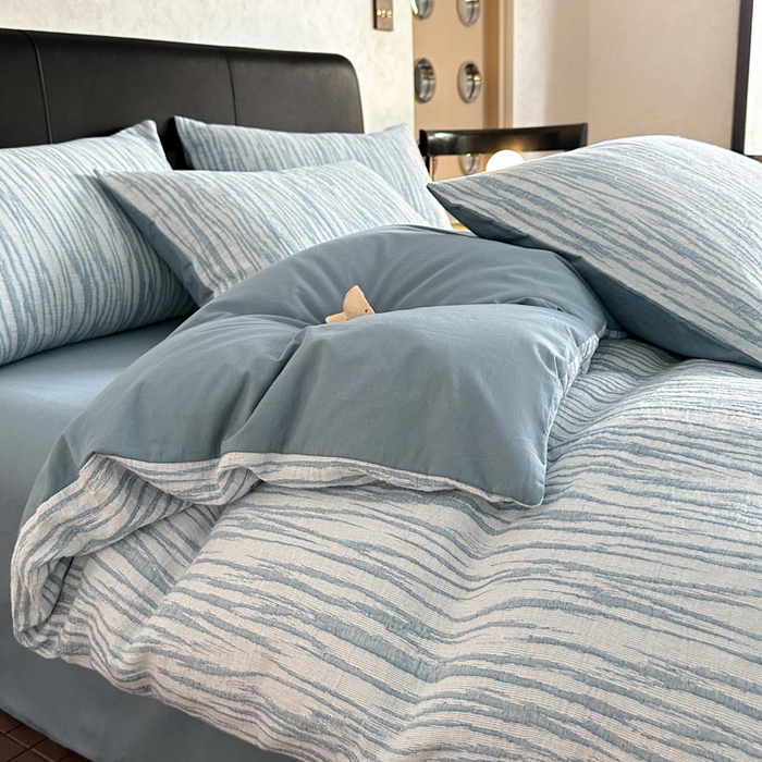 91家纺网 家纺一手货源 找家纺 ab家纺 2026新款全棉纯棉三层纱提花四件套 米亚-浅蓝