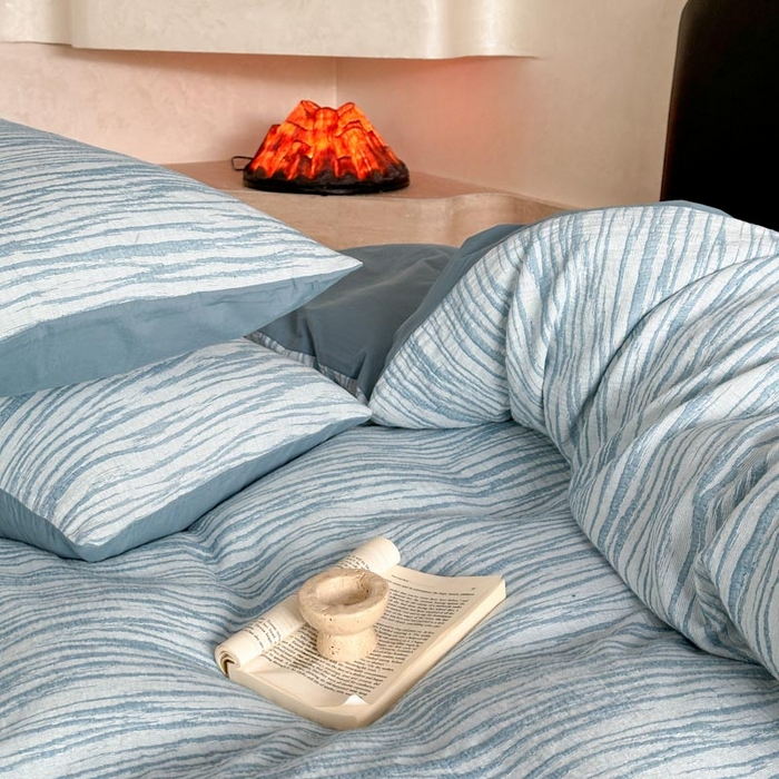 91家纺网 家纺一手货源 找家纺 ab家纺 2026新款全棉纯棉三层纱提花四件套 米亚-浅蓝