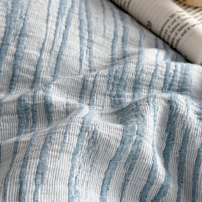 91家纺网 家纺一手货源 找家纺 ab家纺 2026新款全棉纯棉三层纱提花四件套 米亚-浅蓝