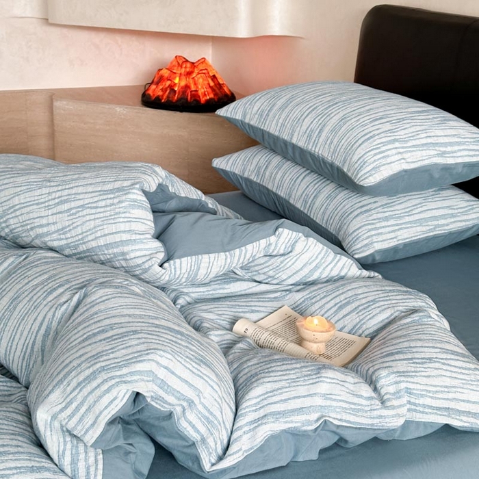 91家纺网 家纺一手货源 找家纺 ab家纺 2026新款全棉纯棉三层纱提花四件套 米亚-浅蓝