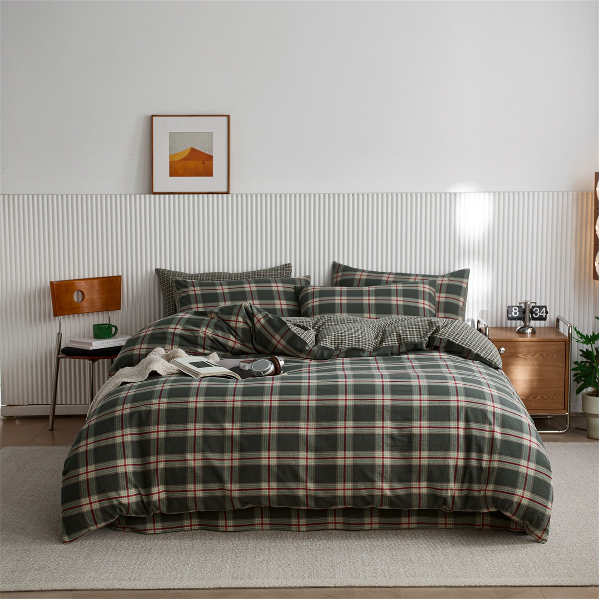 91家纺网 家纺一手货源 找家纺 （总）启程家纺 2026新款纯棉水洗棉复古大格系列多规格纯棉四件套