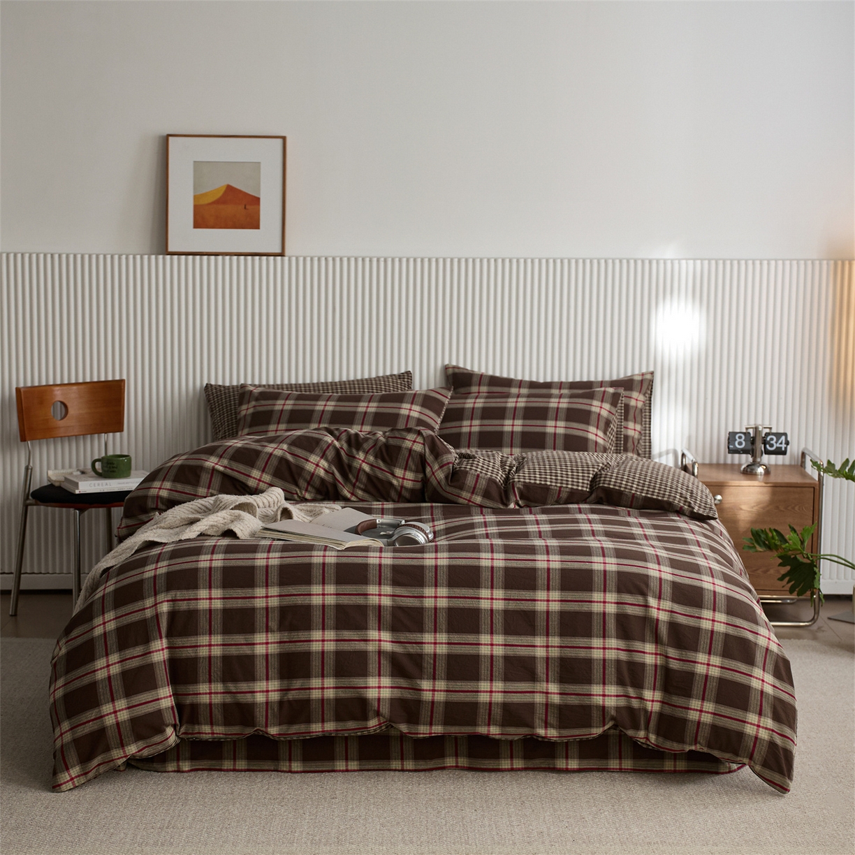 91家纺网 家纺一手货源 找家纺 （总）启程家纺 2026新款纯棉水洗棉复古大格系列多规格纯棉四件套